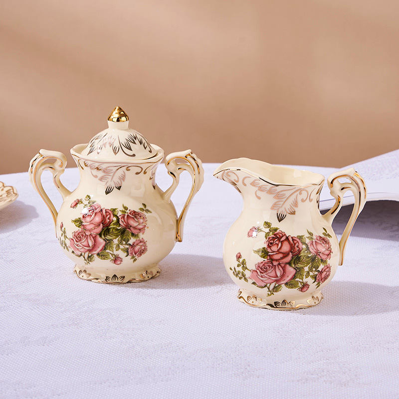 2pcs,Rose pattern ceramic milk - مراجعة Tea Coffee Sugar Container وسعره