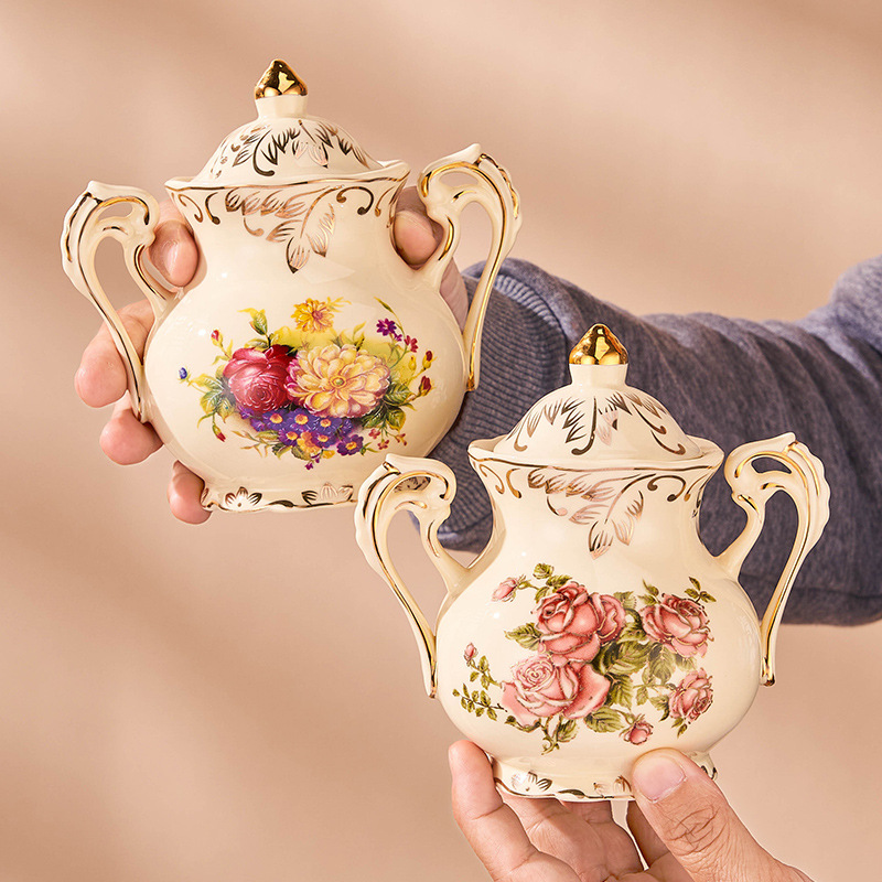 2pcs,Rose pattern ceramic milk - مراجعة Tea Coffee Sugar Container وسعره