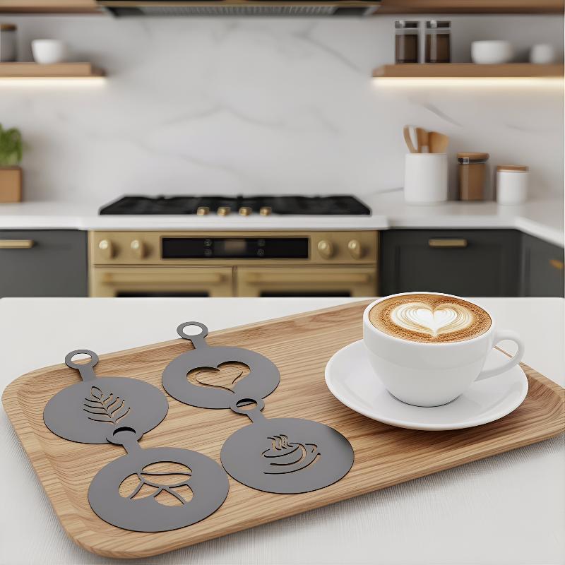 4Pcs Stainless Steel Coffee St - مراجعة Coffee Stencil Art وسعره