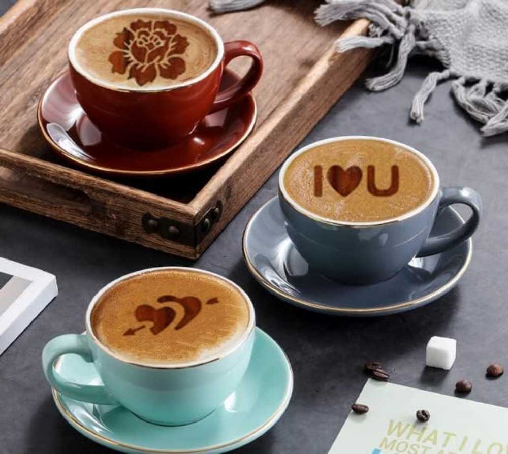 36 Coffee Stencils + 2 Mesh Po - مراجعة Coffee Stencil Art وسعره