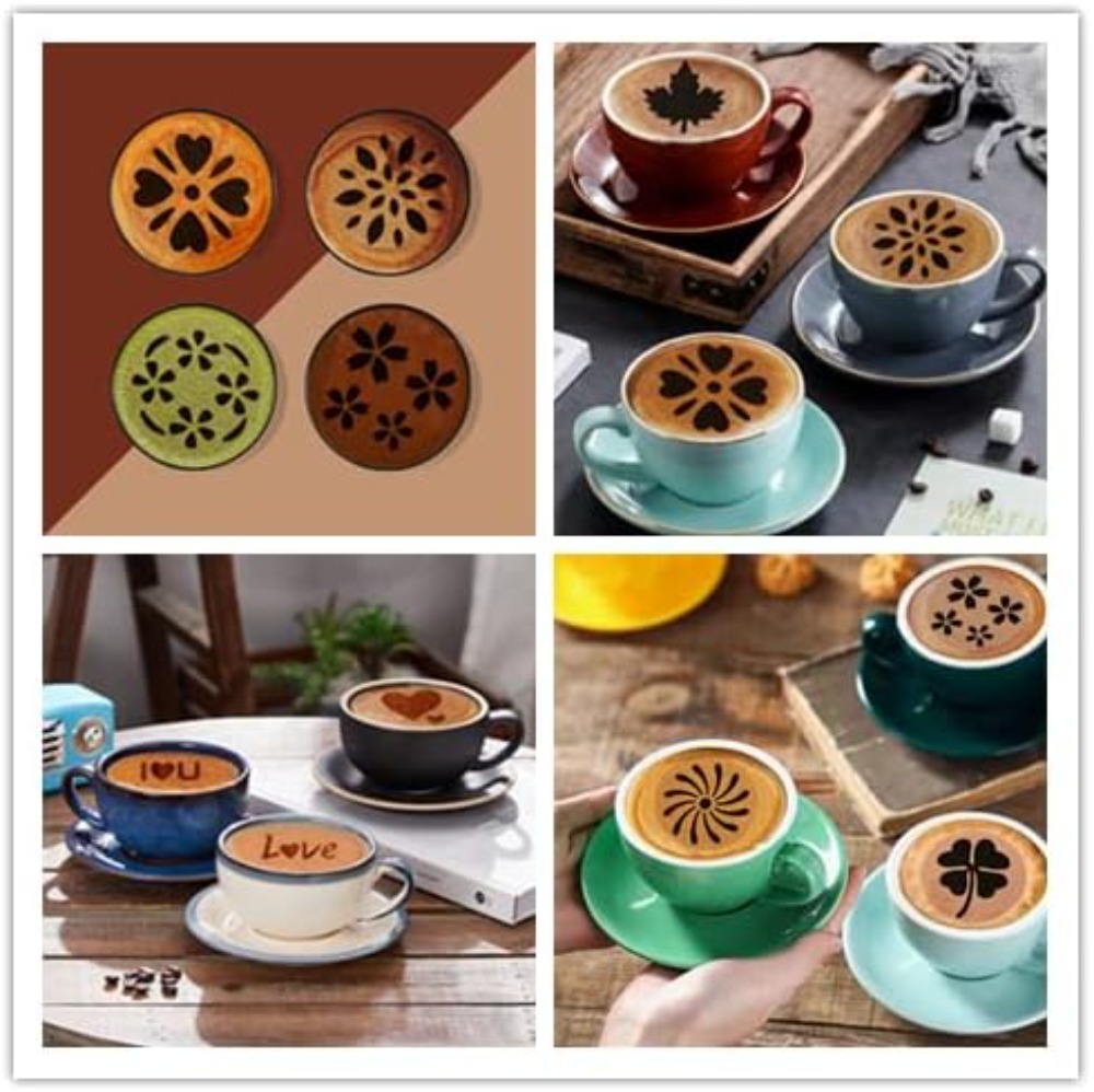 36 Coffee Stencils + 2 Mesh Po - مراجعة Coffee Stencil Art وسعره