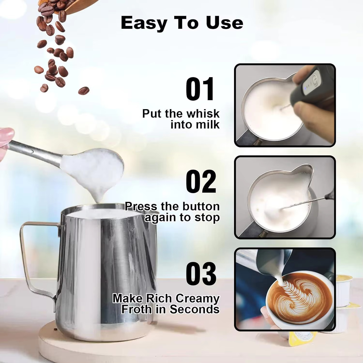 Handheld milk frother, electri - مراجعة Coffee Tea Vending Machine وسعره
