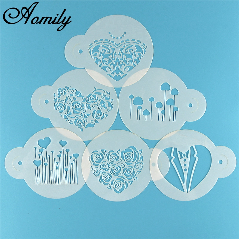 Aomily 6pcs/Set Valentine's Da - مراجعة Coffee Stencil Art وسعره