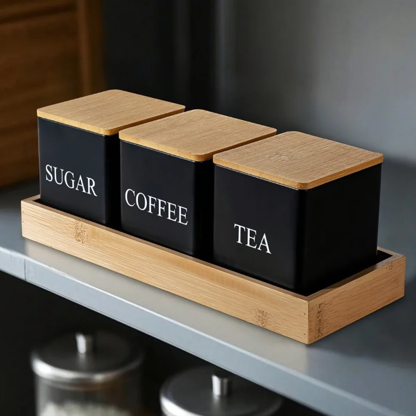 500ml Black White Box with Lid - مراجعة Tea Coffee Sugar Container وسعره