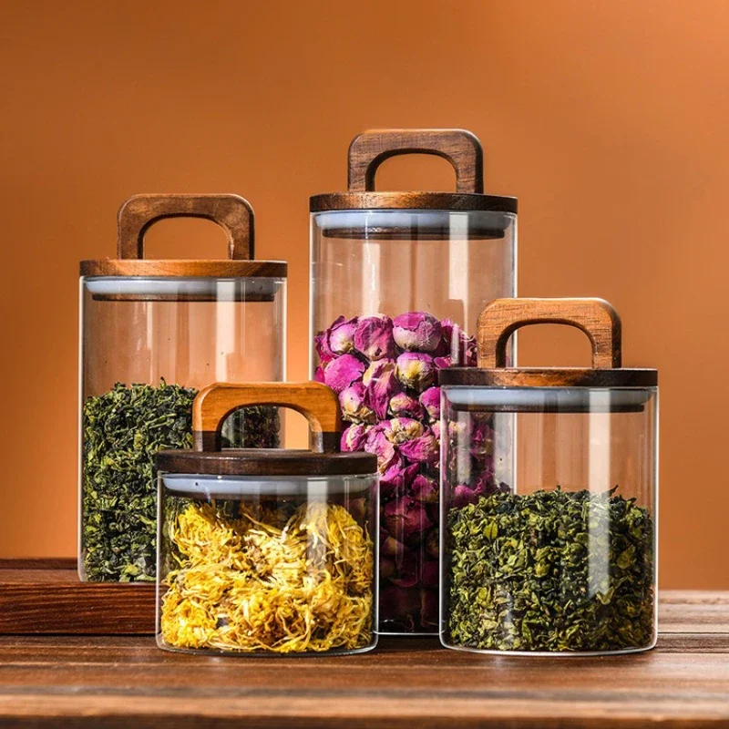 Clear Glass Jar with Bamboo Li - مراجعة Tea Coffee Sugar Container وسعره