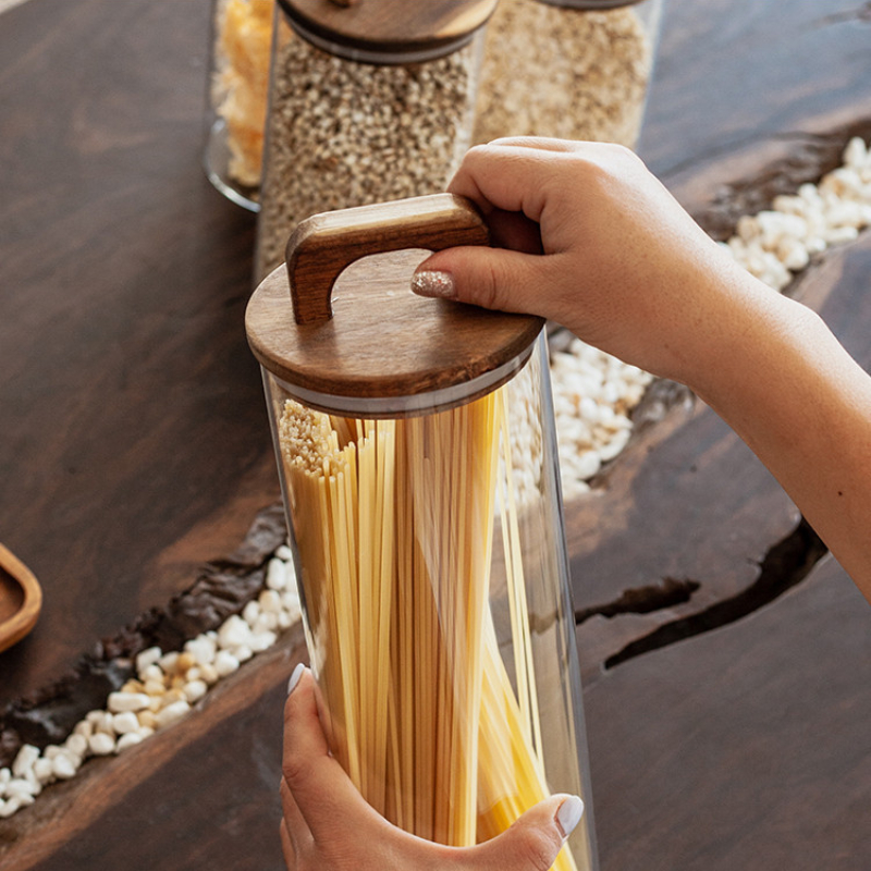 Clear Glass Jar with Bamboo Li - مراجعة Tea Coffee Sugar Container وسعره