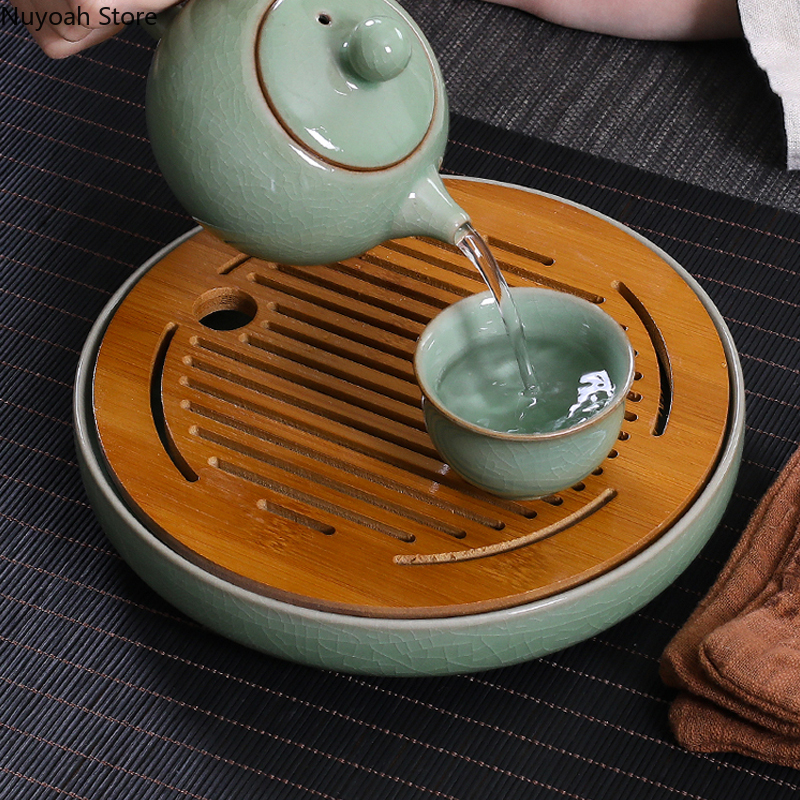 Ceramic Round Tea Tray Househo - مراجعة Bamboo Tea Tray وسعره