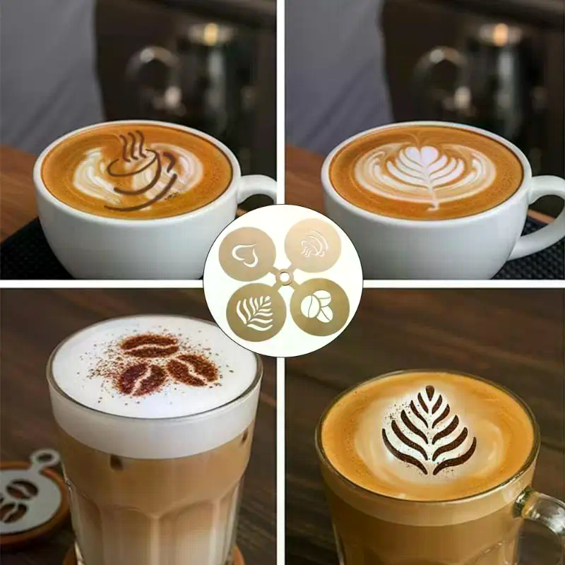 4Pcs/Set Stainless Steel Coffe - مراجعة Coffee Stencil Art وسعره