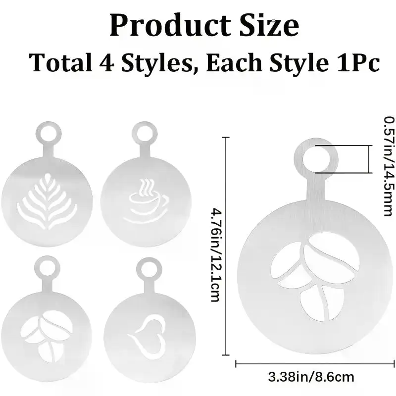 4Pcs/Set Stainless Steel Coffe - مراجعة Coffee Stencil Art وسعره