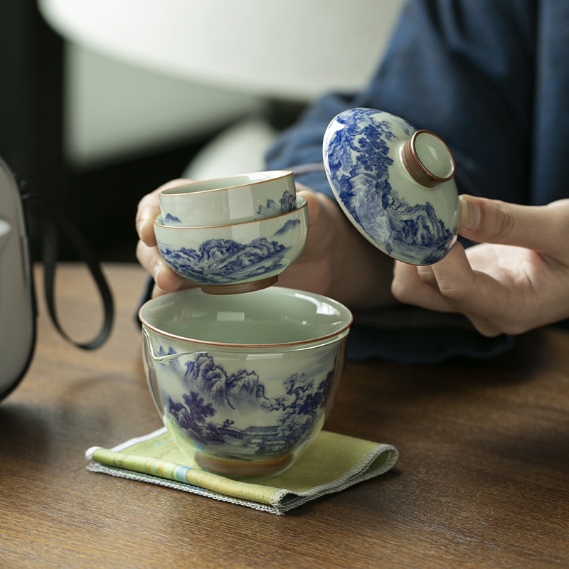 Chinese Retro Blue and White P - مراجعة Gongfu Tea Set وسعره